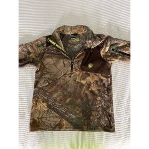 Game Winner Fleece Pullover Jacket XS Brown Camouflage 1/4 Zip Mock Neck